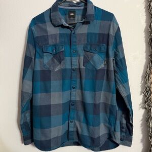 VANS Blue-Navy-Black Plaid Button-Up Shirt